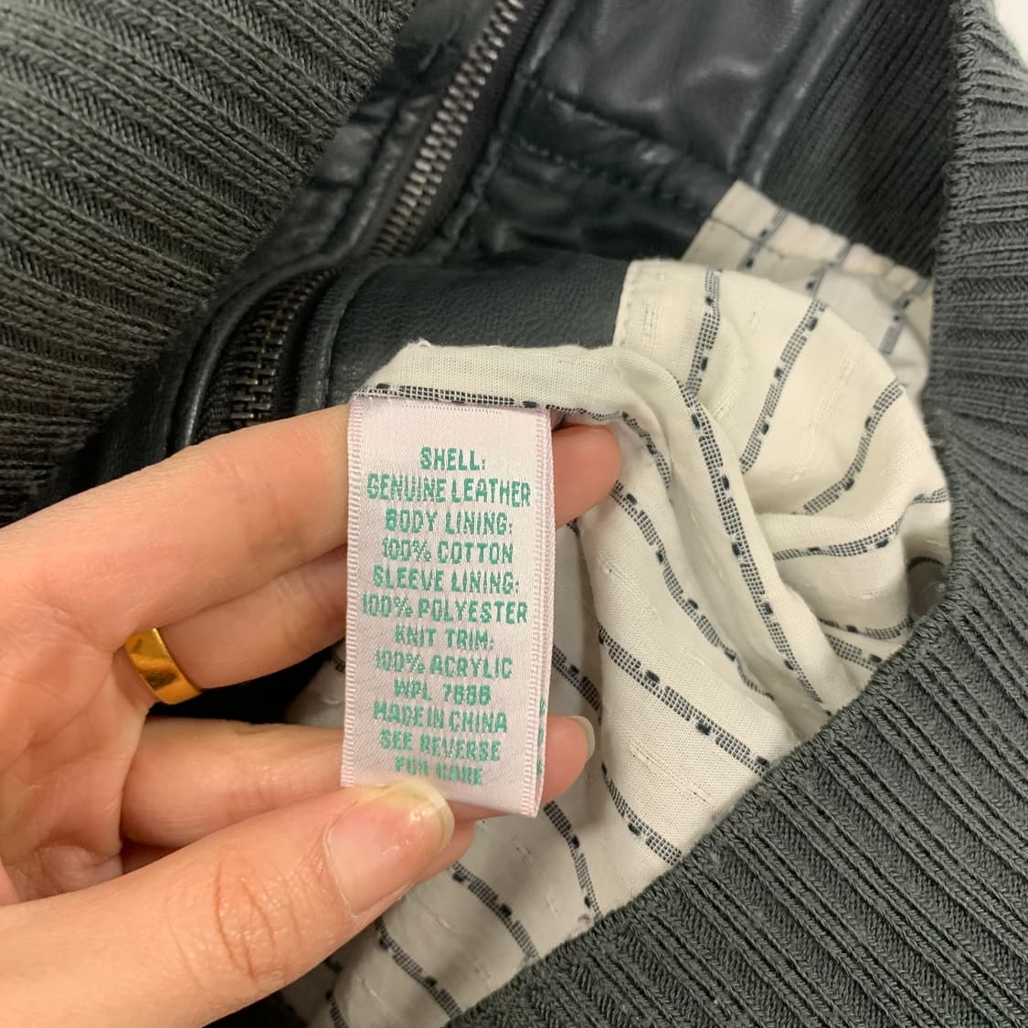 Vintage 카키 양가죽 레더 후드 자켓 상품이미지5