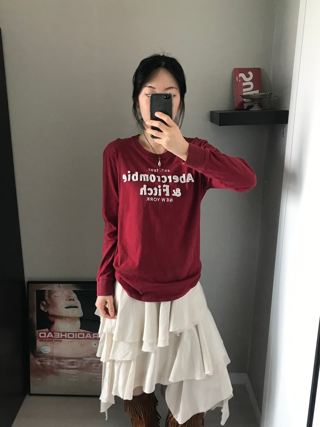 아베크롬비 중앙 자수로고 버건디 롱슬리브티 상품이미지1