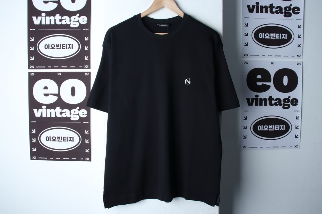 (M-XL) 가넷옴므 반팔 티셔츠 새상품 놈코어 블랙-H32467 상품이미지2