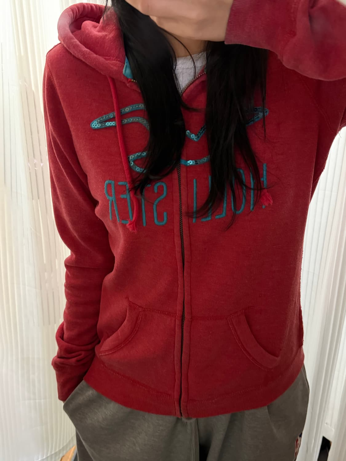 홀리스터 레드 후드집업 m 상품이미지1