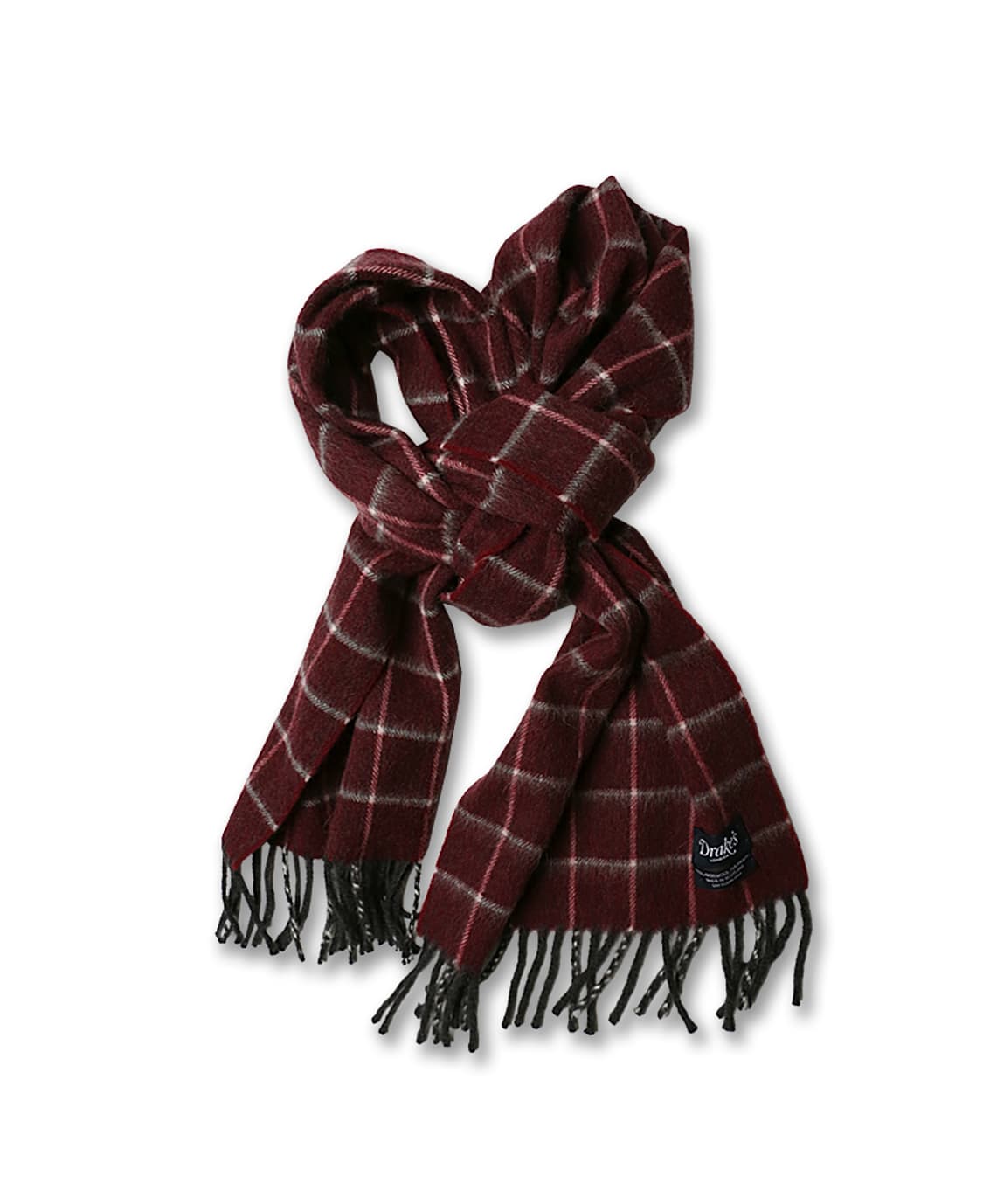 드레익스 [Drake's] 와인 체크 램즈울 앙고라 믹스드 머플러 상품이미지1