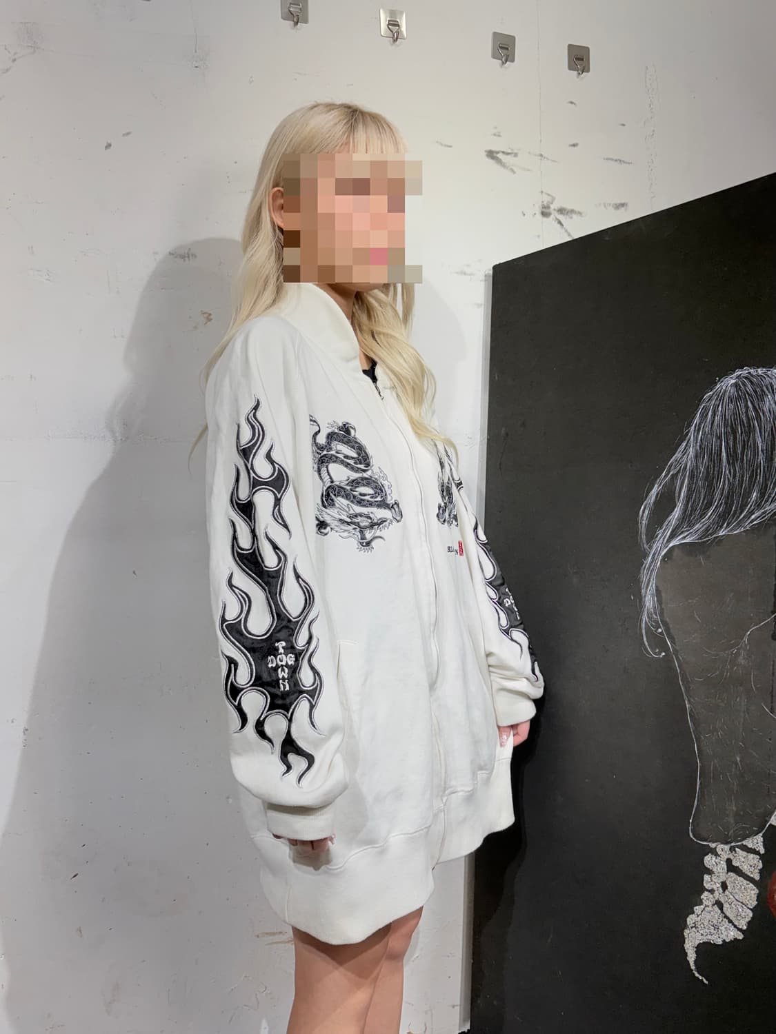 도그 타운 용 자수 대대장 오리엔탈 화이트 오버핏 집업 져지 XL 상품이미지6