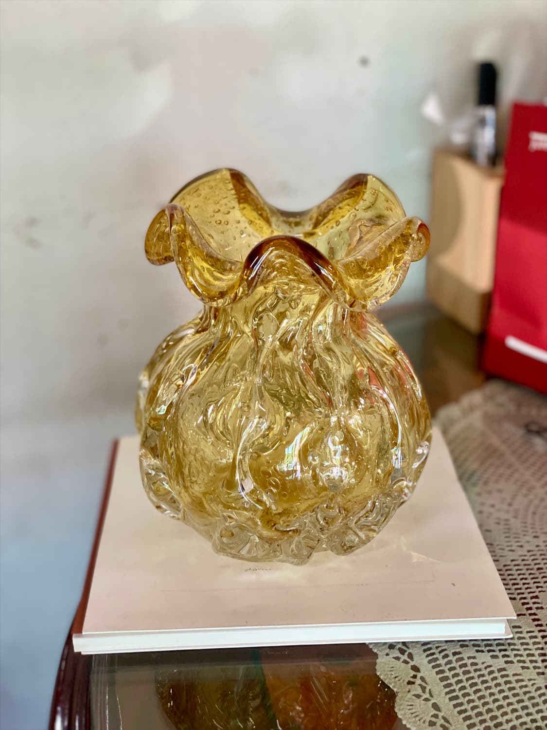 일본 유리공예 앰버 화병 꽃병 빈티지 소품 상품이미지2