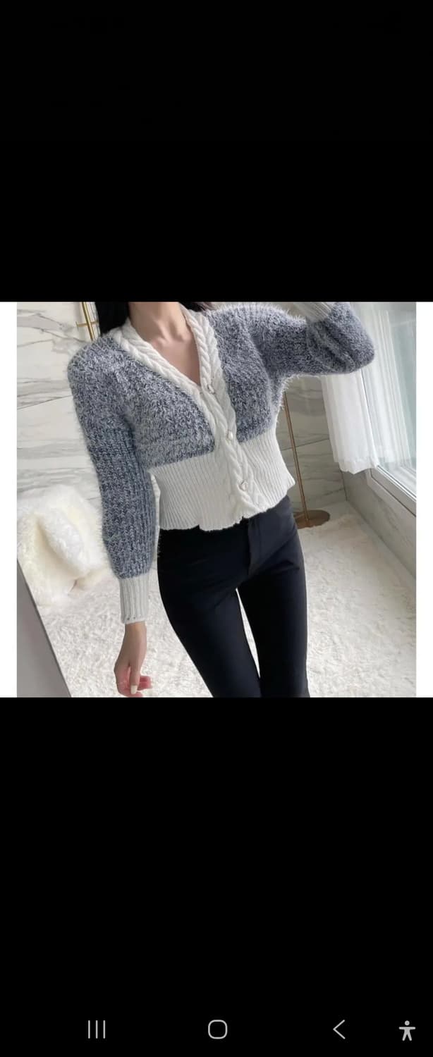 배색 니트 가디건 크롭 스타일  f  두툼 상품이미지1