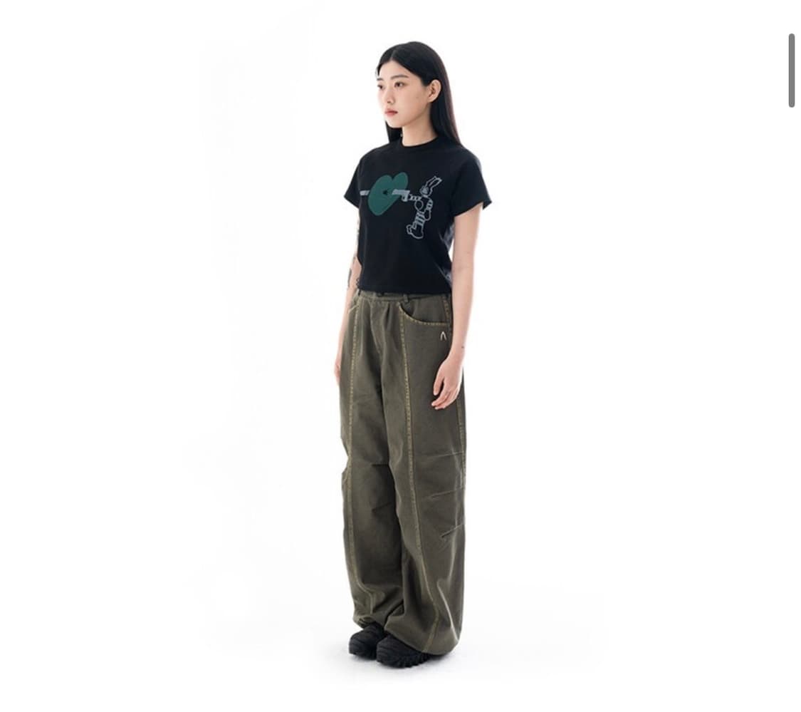 아캄 워시드 라인 데님 팬츠 카키 1사이즈 상품이미지1