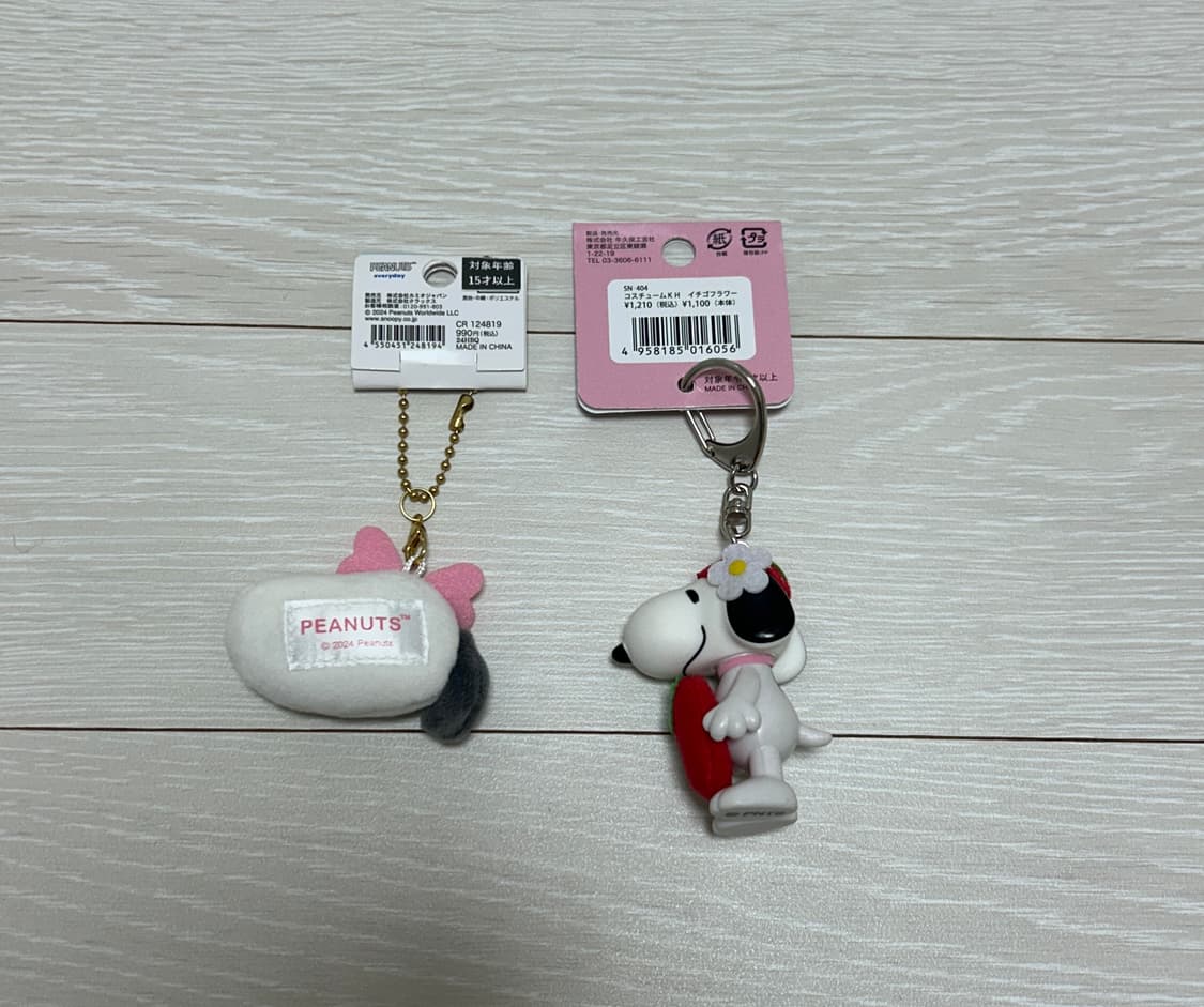 스누피 키링 세트 (벨 키체인 + 딸기 코스튬 피규어) 상품이미지2
