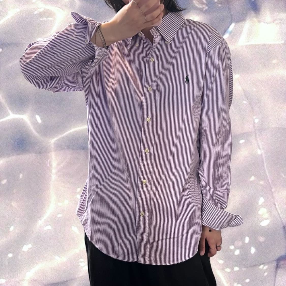 폴로 랄프로렌 스트라이프 셔츠 퍼플 보라 L 상품이미지3