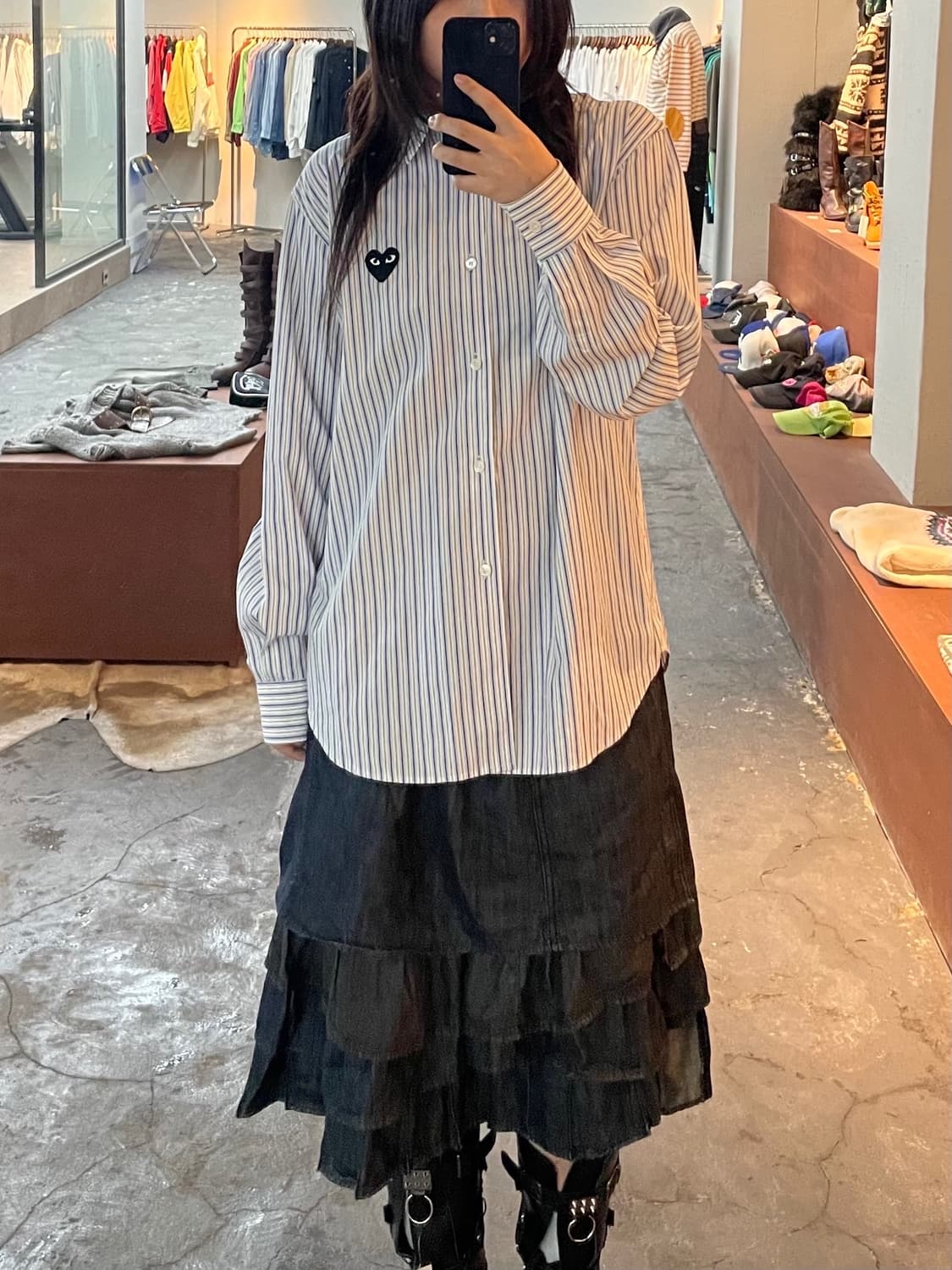 꼼데가르송 플레이 블랙 하트 와펜 스트라이프 셔츠 H636 상품이미지1