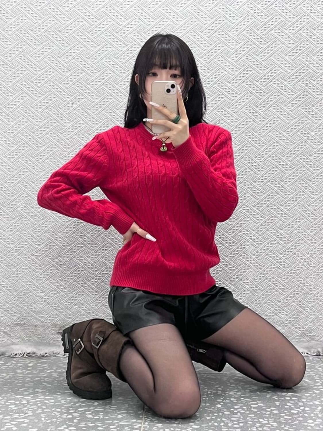 앤더슨벨 빈티지 캐주얼 딥레드 꽈배기 케이블 니트 M C10956 상품이미지1