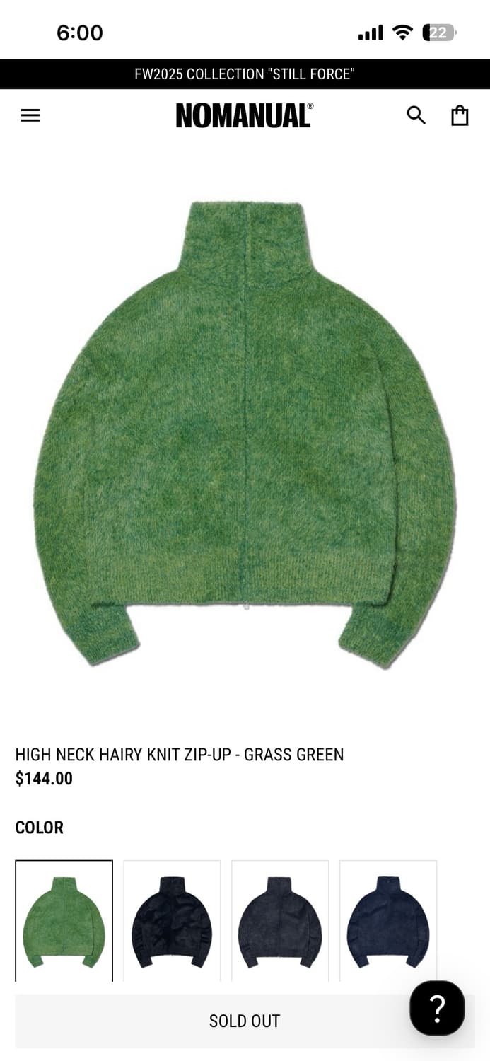 [XL]노매뉴얼 모헤어 헤어리 하이넥 니트 집업/글래스그린 상품이미지2