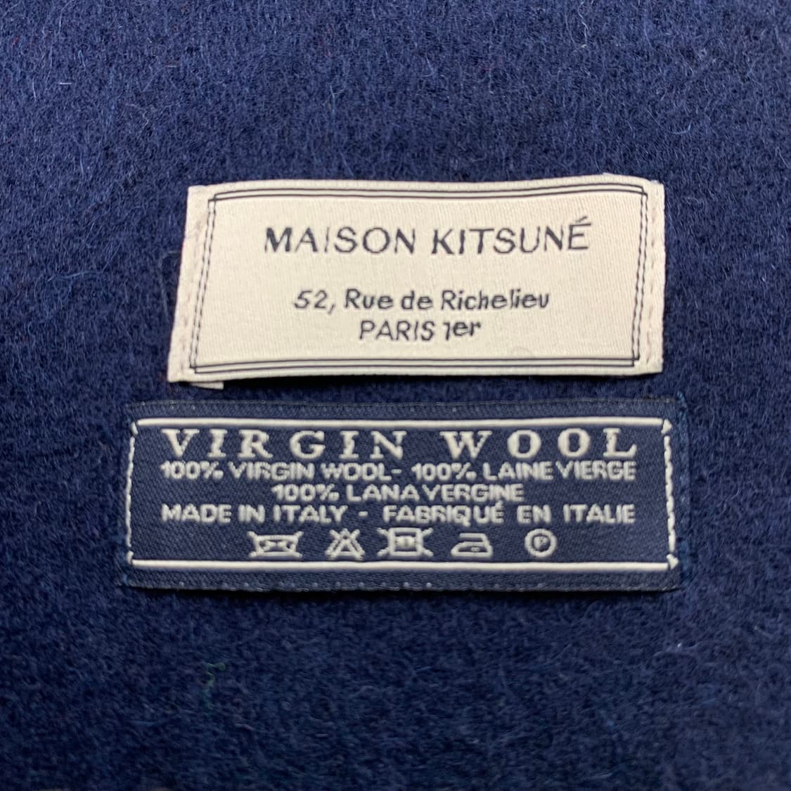 메종 키츠네 트리컬러 폭스 네이비 버진울 스카프 머플러  상품이미지4