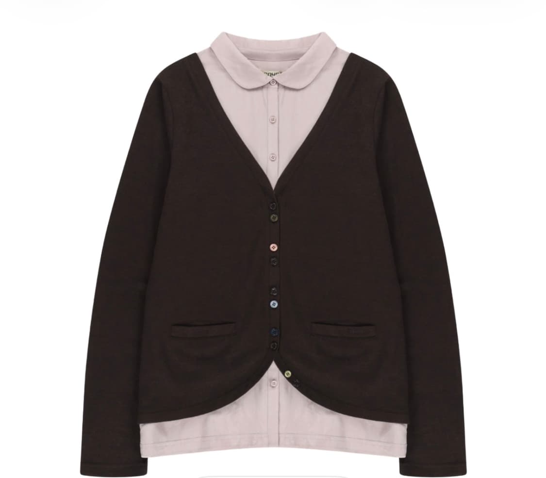 COYSEIO Layered Shirt Cardigan Brown 상품이미지1