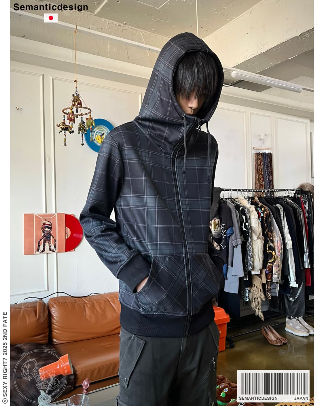 SemanticDesign High Neck Check Hood Zip 상품이미지1