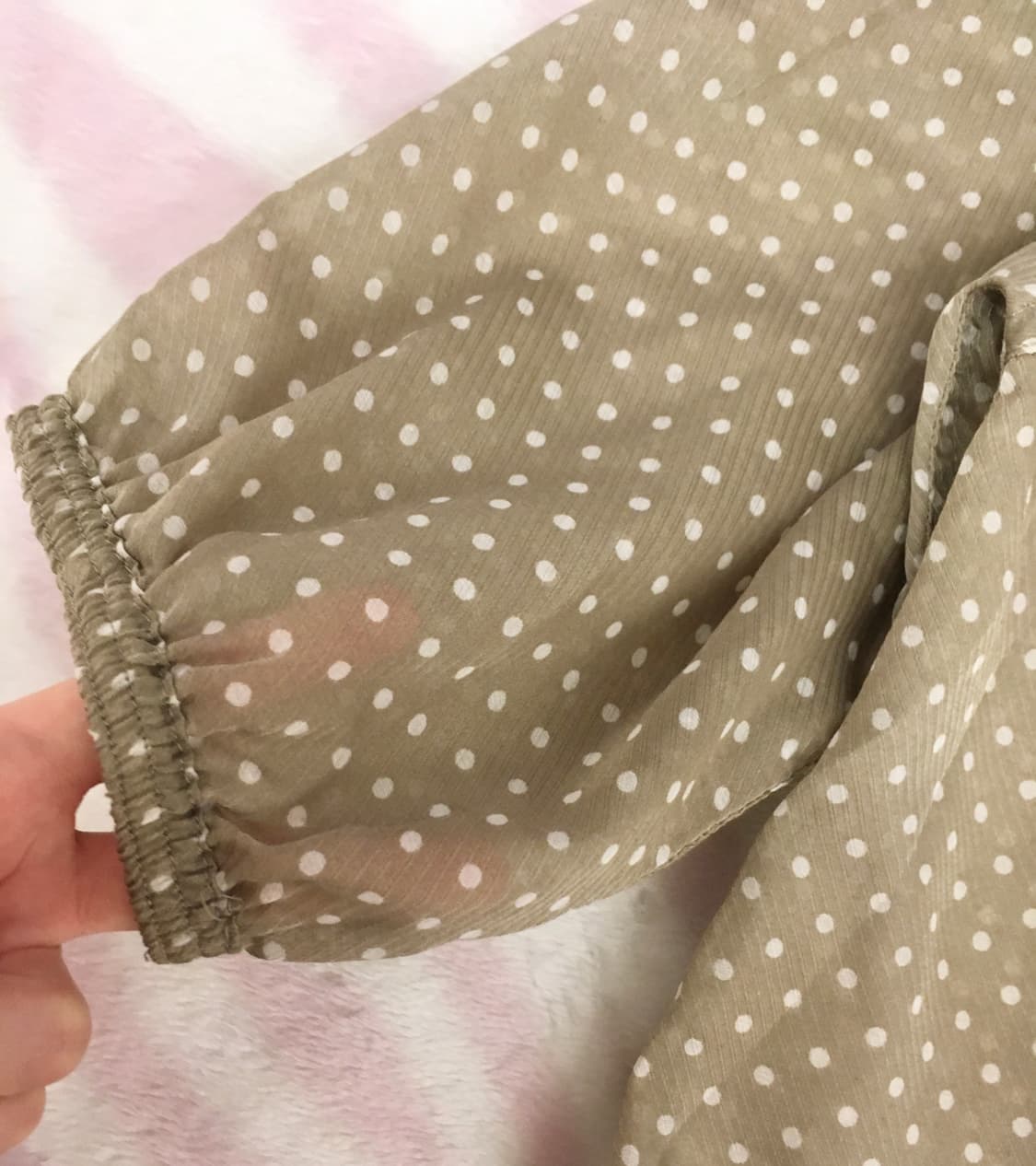 카키 도트 프릴 반투명 레이어드 집업 모리걸 가디건 갸루 땡땡이 상품이미지5