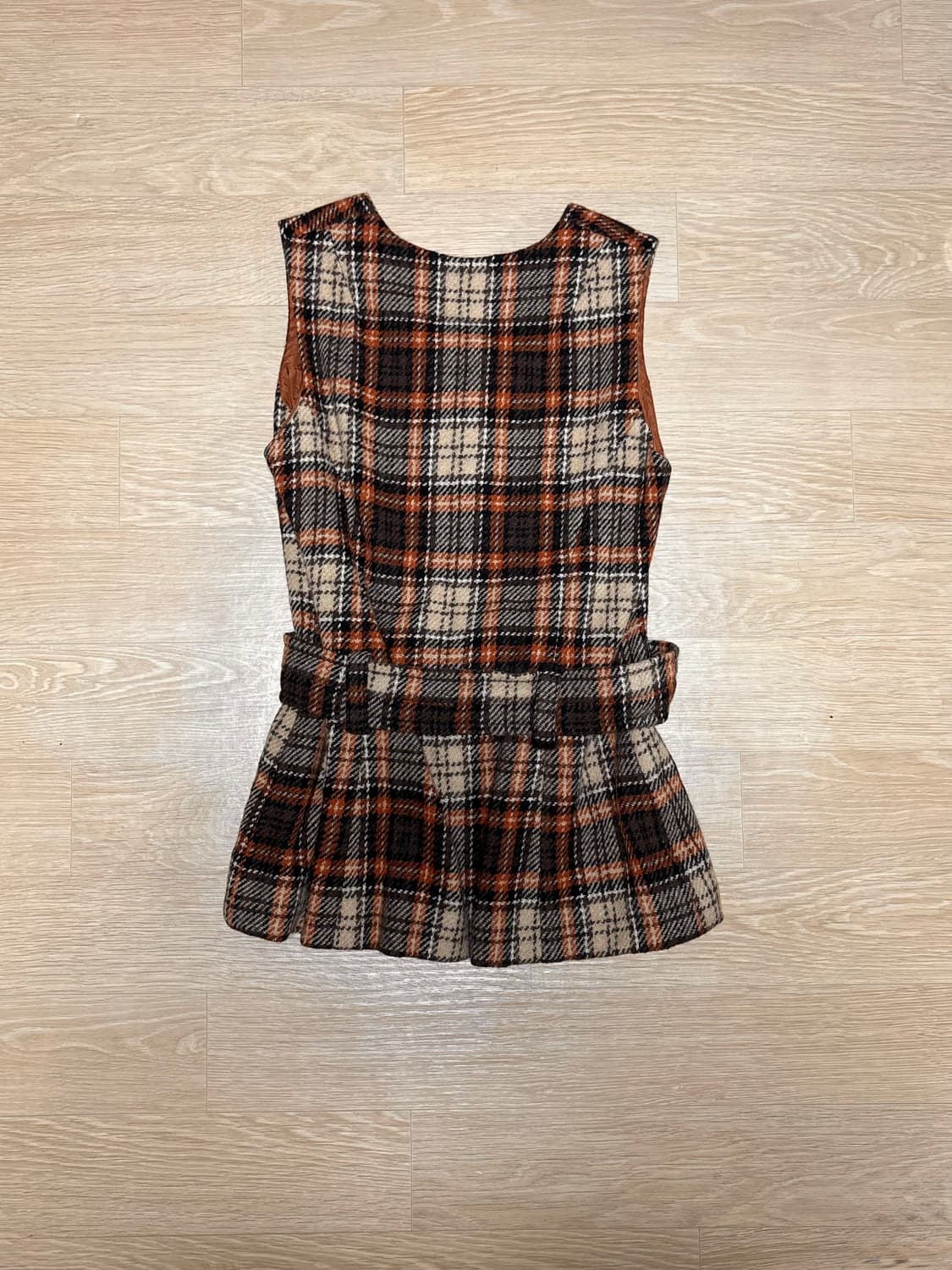 타탄체크 벨티드 베스트 상품이미지2