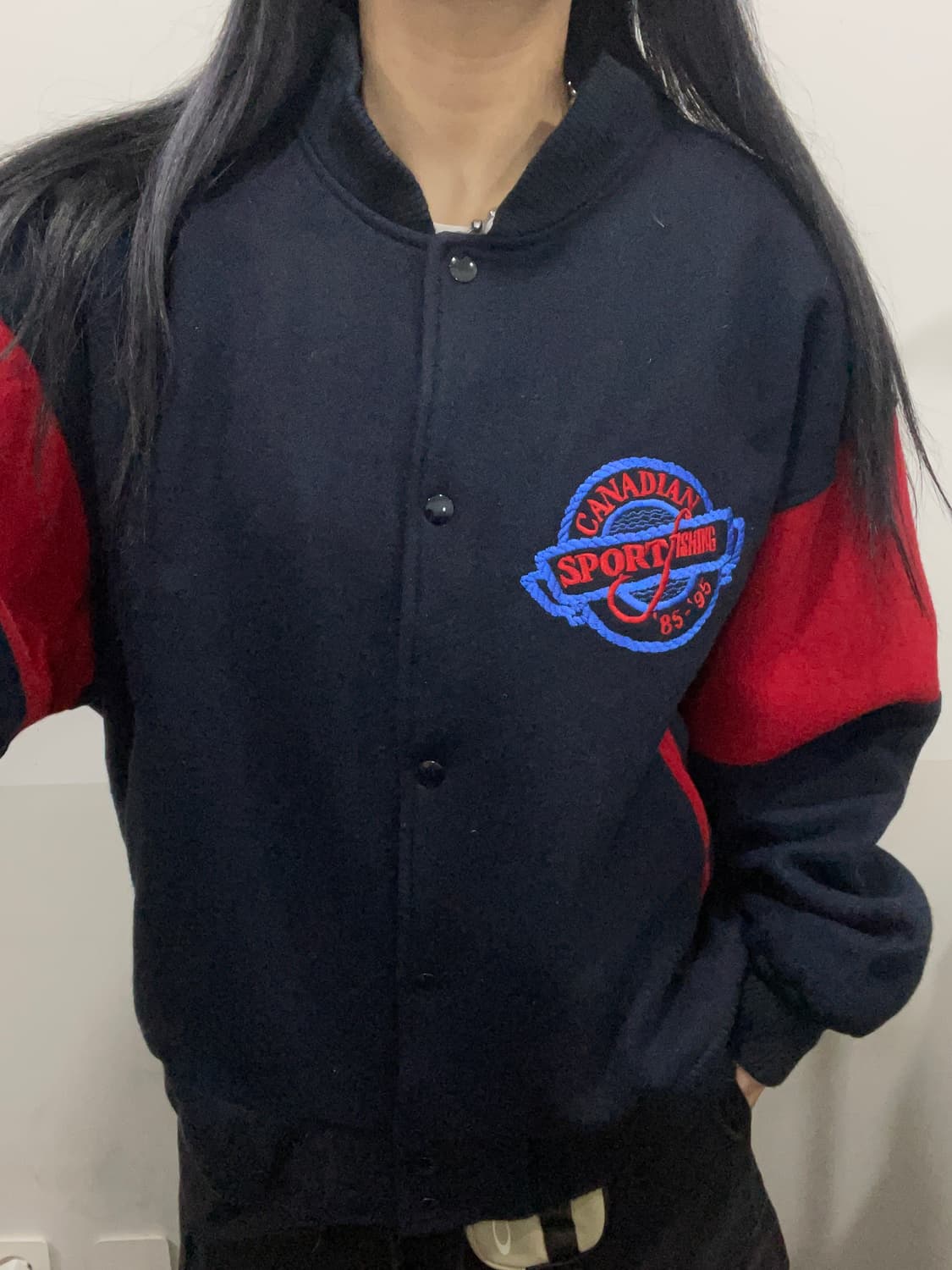 (빈티지)Made in Canada 체인스티치 컬러블록 울 바시티자켓 상품이미지2