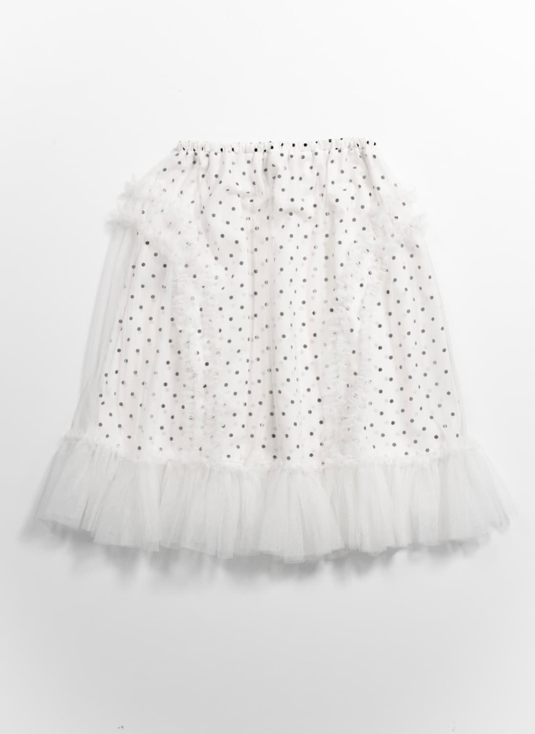 (택포)생긴스튜디오 밴딩 러플 샤 도트 스커트 화이트 상품이미지1