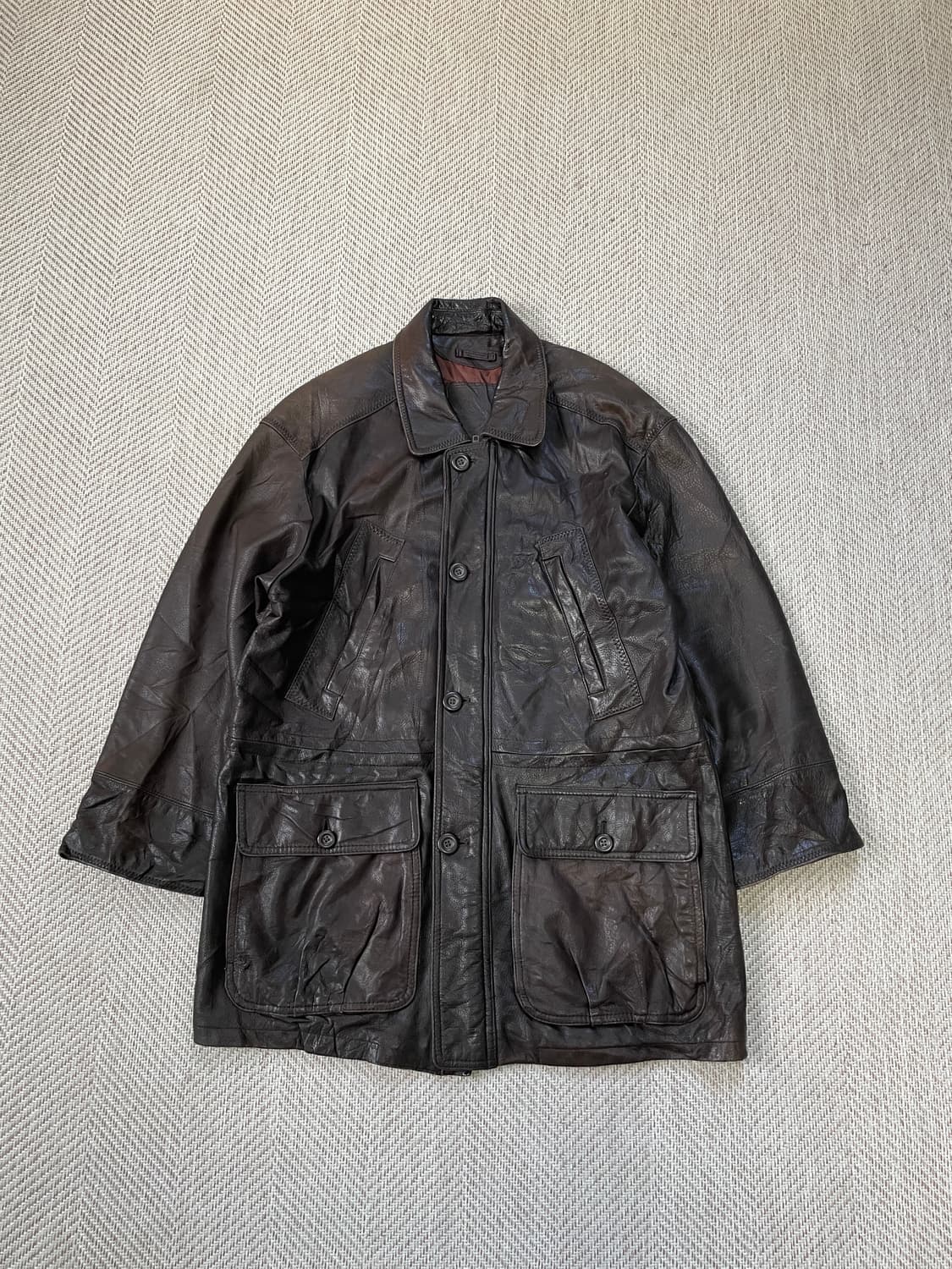 빈티지 그레인 레더 소프트 디어스킨 브라운자켓 J03497 상품이미지1