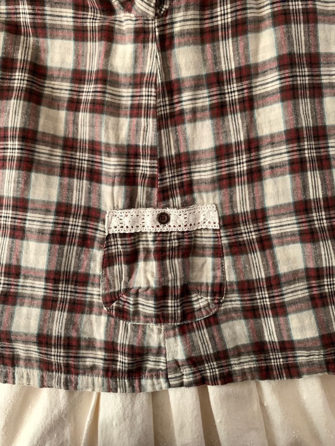 모리 스퀘어 체크 레이스 블라우스 상품이미지3