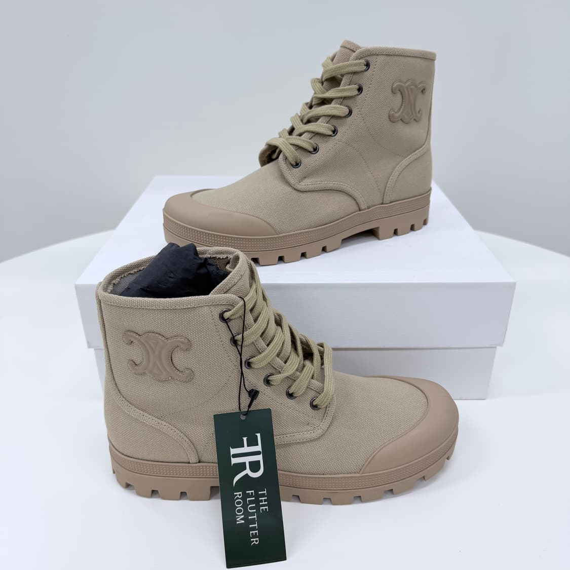 [미사용/250] 셀린느 파타판 캔버스 레이스업 부츠 샌드 베이지 상품이미지3