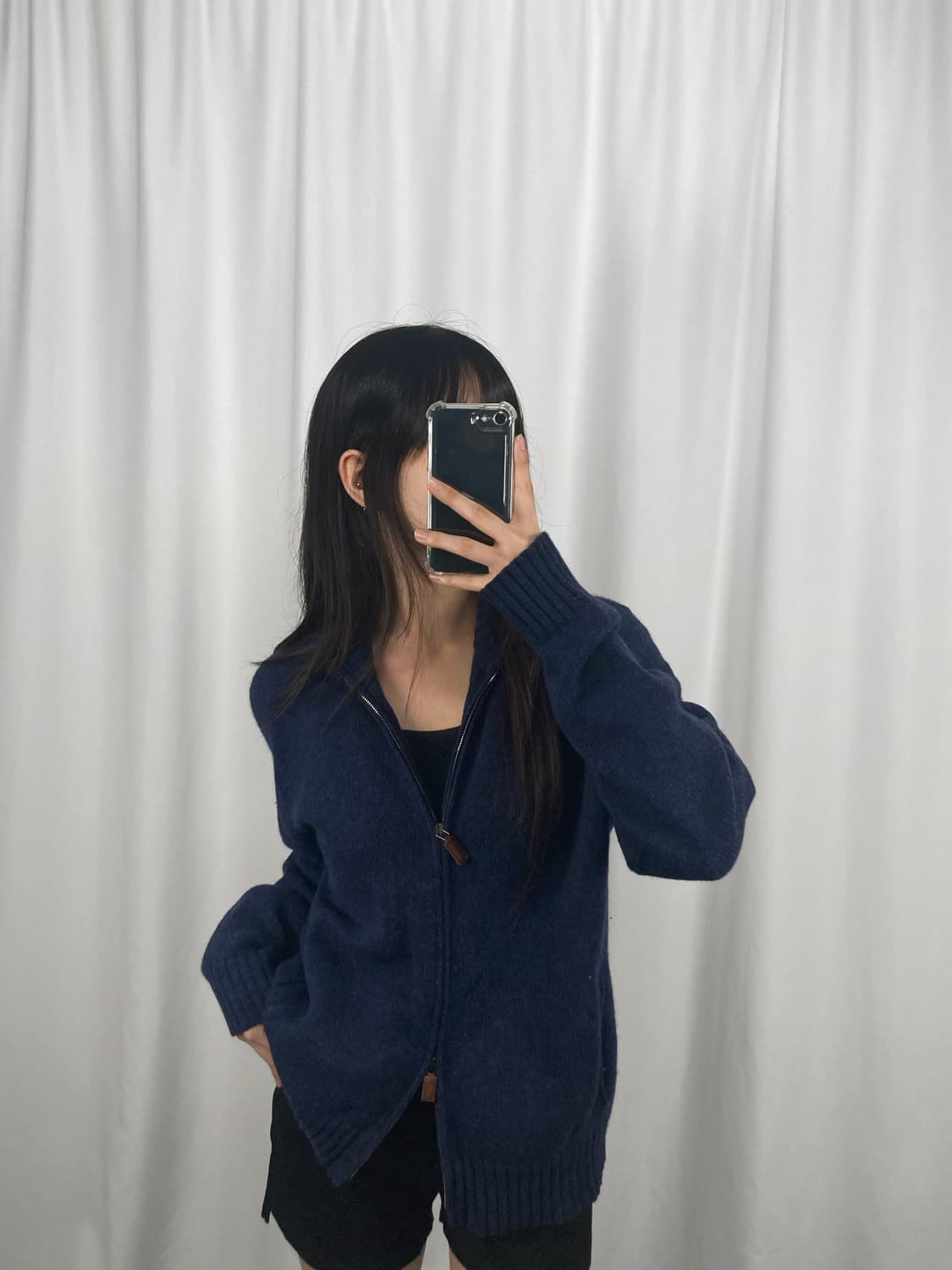 폴로 램스울 투웨이 네이비 니트 집업 상품이미지1
