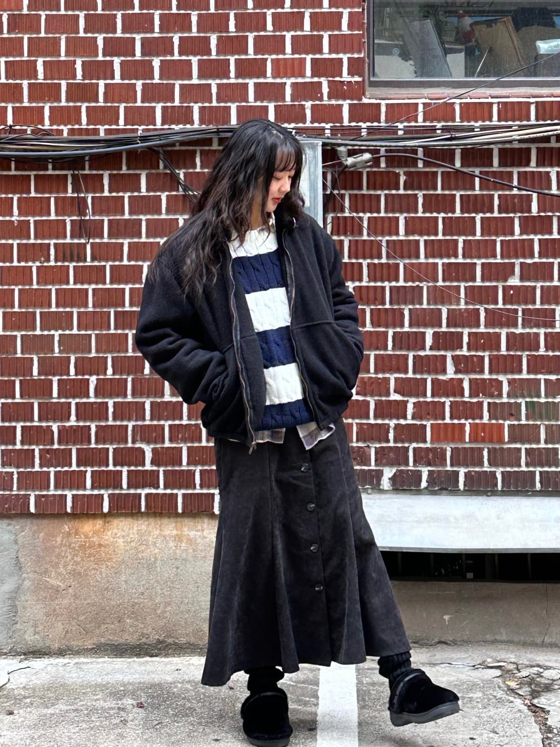 폴로 플리스 스윙톱 폴로 스트라이프 니트 폴로 셔츠 골덴 버튼 스커트세트 상품이미지1