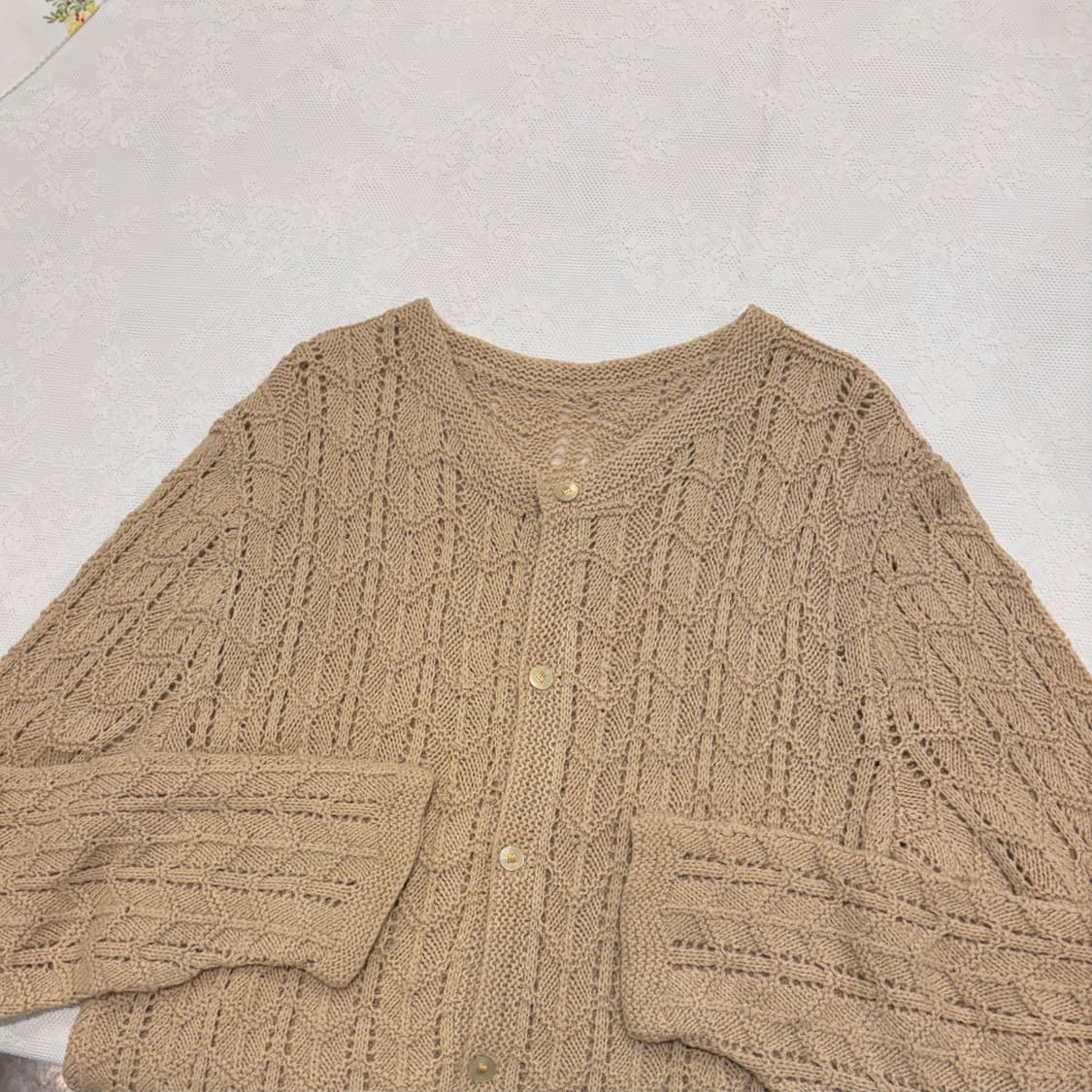 일본 빈티지 베이지 루즈핏 모리 크로셰 패턴 가디건 상품이미지5