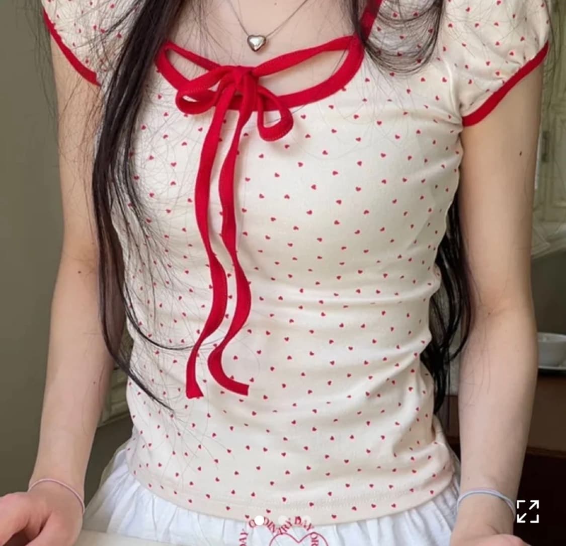 하트 도트 리본 반팔 티셔츠 상품이미지1