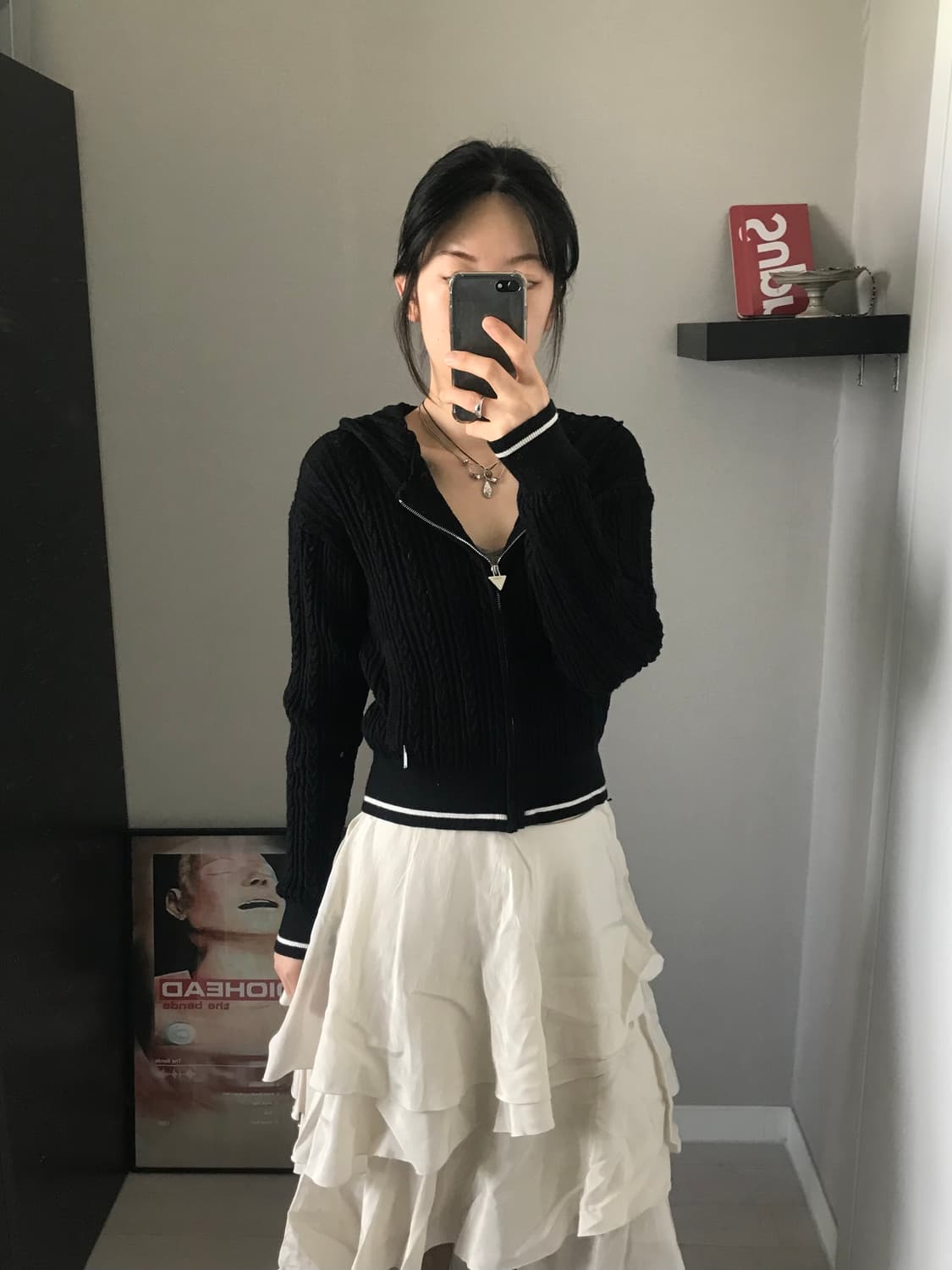 게스 케이블 블랙 니트 후드집업 상품이미지3