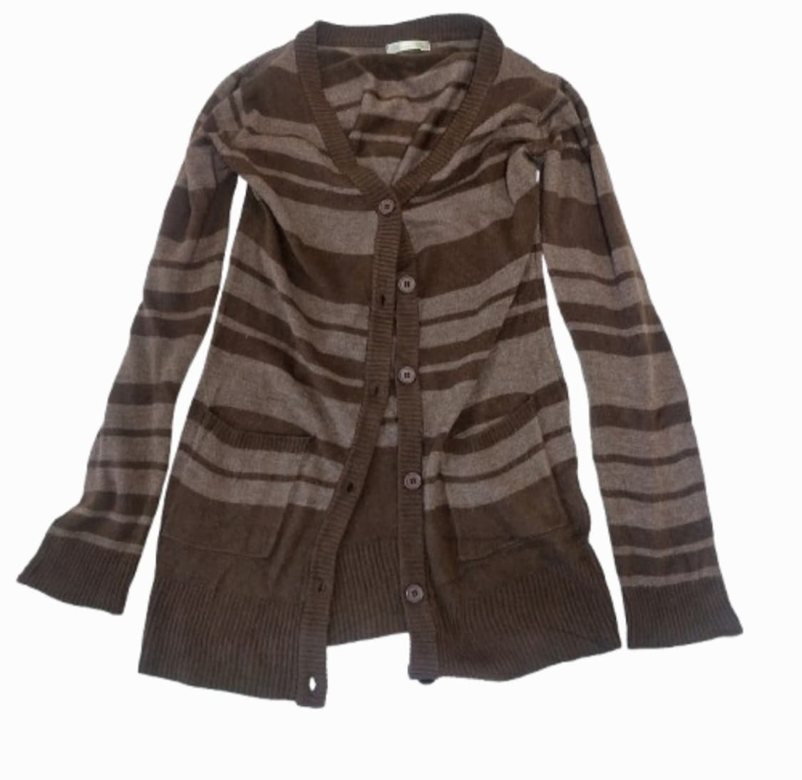 모리걸 하구미 브라운 갈색 스트라이프 줄무늬 가디건 상품이미지1