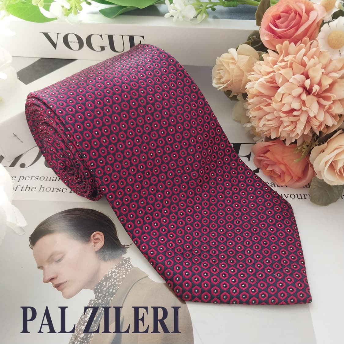 빨질레리 실크 레드 패턴 넥타이 9.2cm A+등급 K1817
 상품이미지2