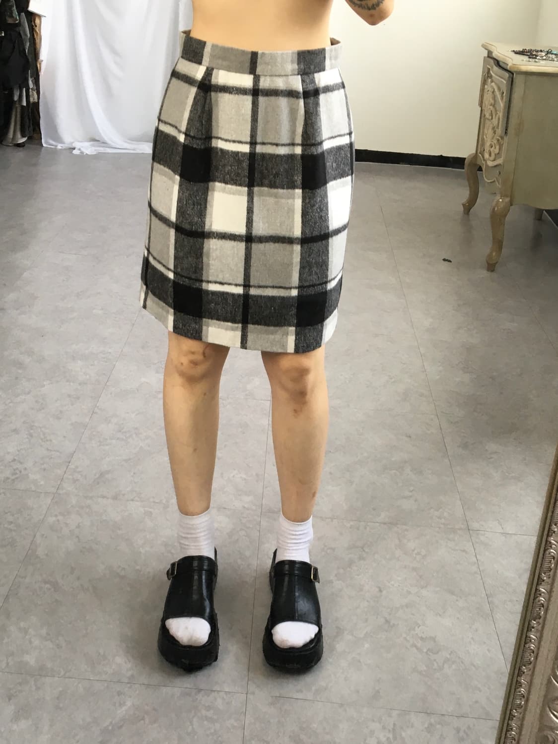 Woolen check pattern skirt 상품이미지4