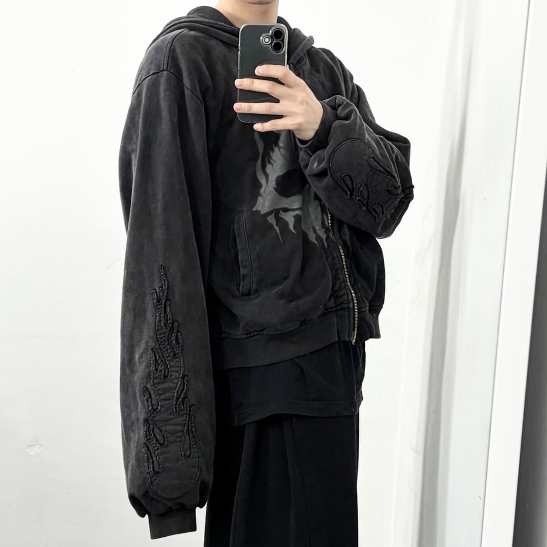 더 써든랩 유황염료 스컬 프린트 더블집업 후디 상품이미지2