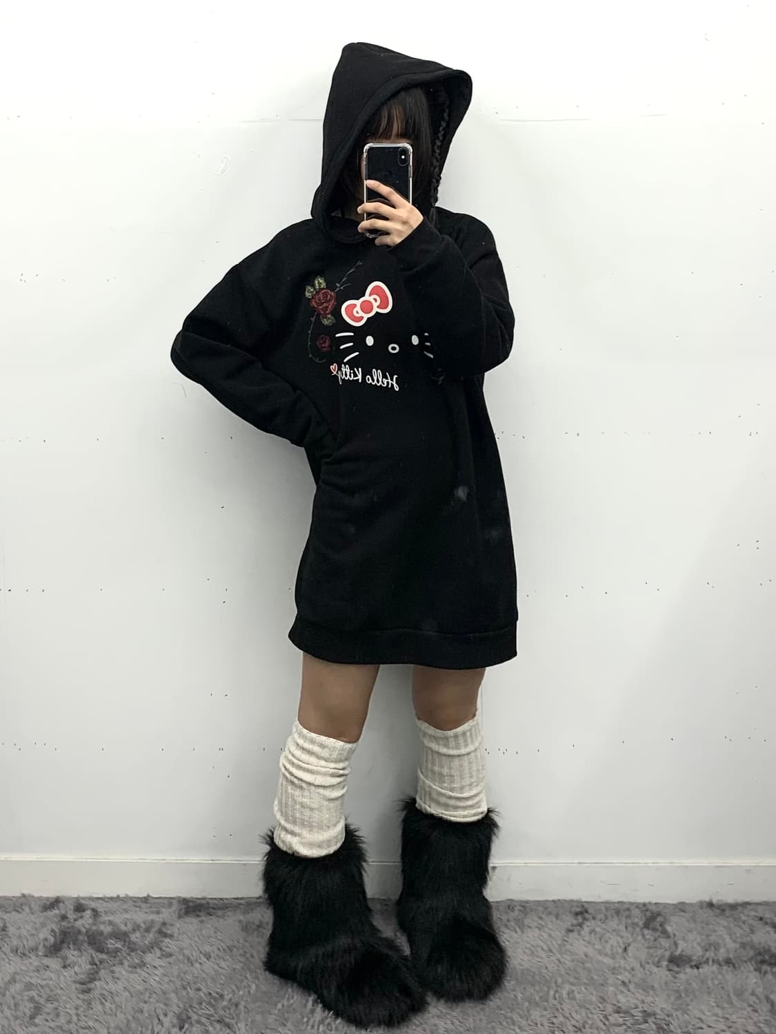 산리오 헬로키티 프린팅 롱후드 (갸루깔) 상품이미지4