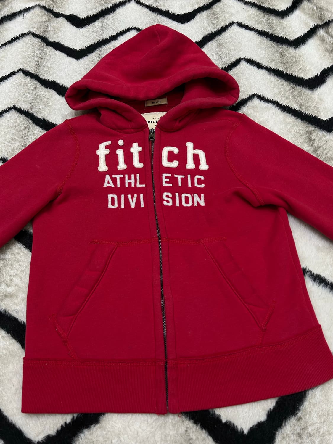 [실측S]아베크롬비 스펠아웃 후드집업/레드/기모 상품이미지3