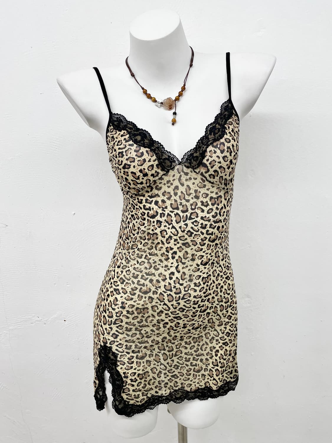 갸루 레오파드 메쉬 레이스 슬립 상품이미지1