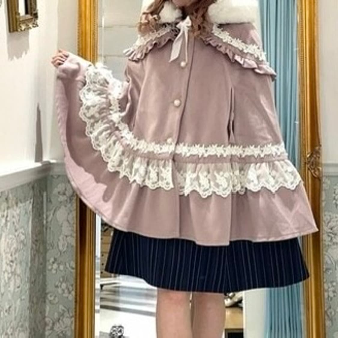 엑시즈팜 히메갸루 판초 케이프 라떼갸루 코트 빈티지 리즈리사 모리걸 상품이미지2