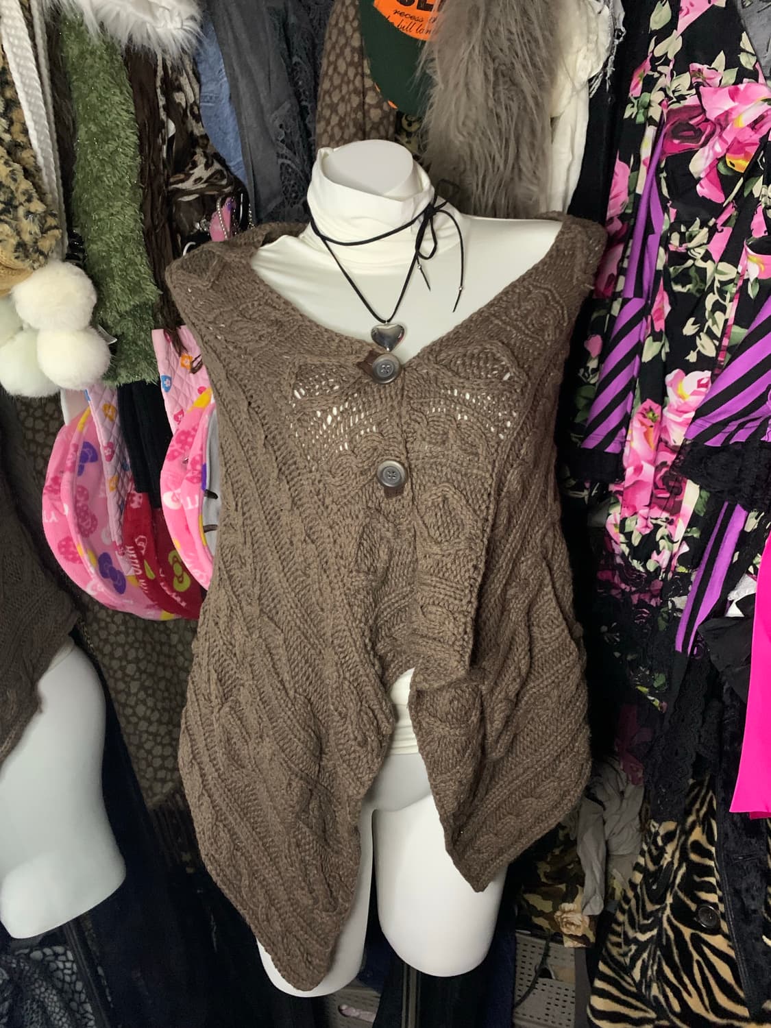 쿠마모리 라떼갸루 브라운 니트 케이프 상품이미지1