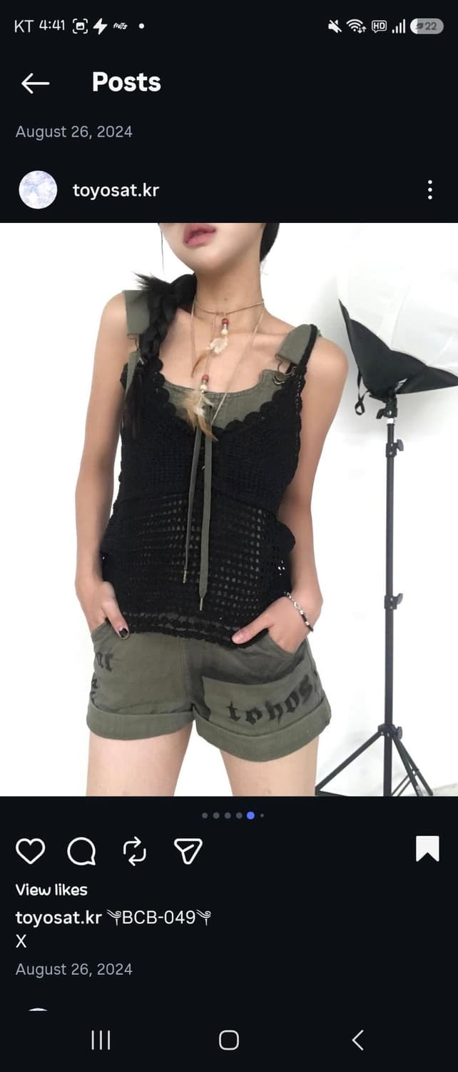 Toyosat 카키 레이스업 멜빵 오버롤 숏팬츠 파우닝 모리shop502 상품이미지2