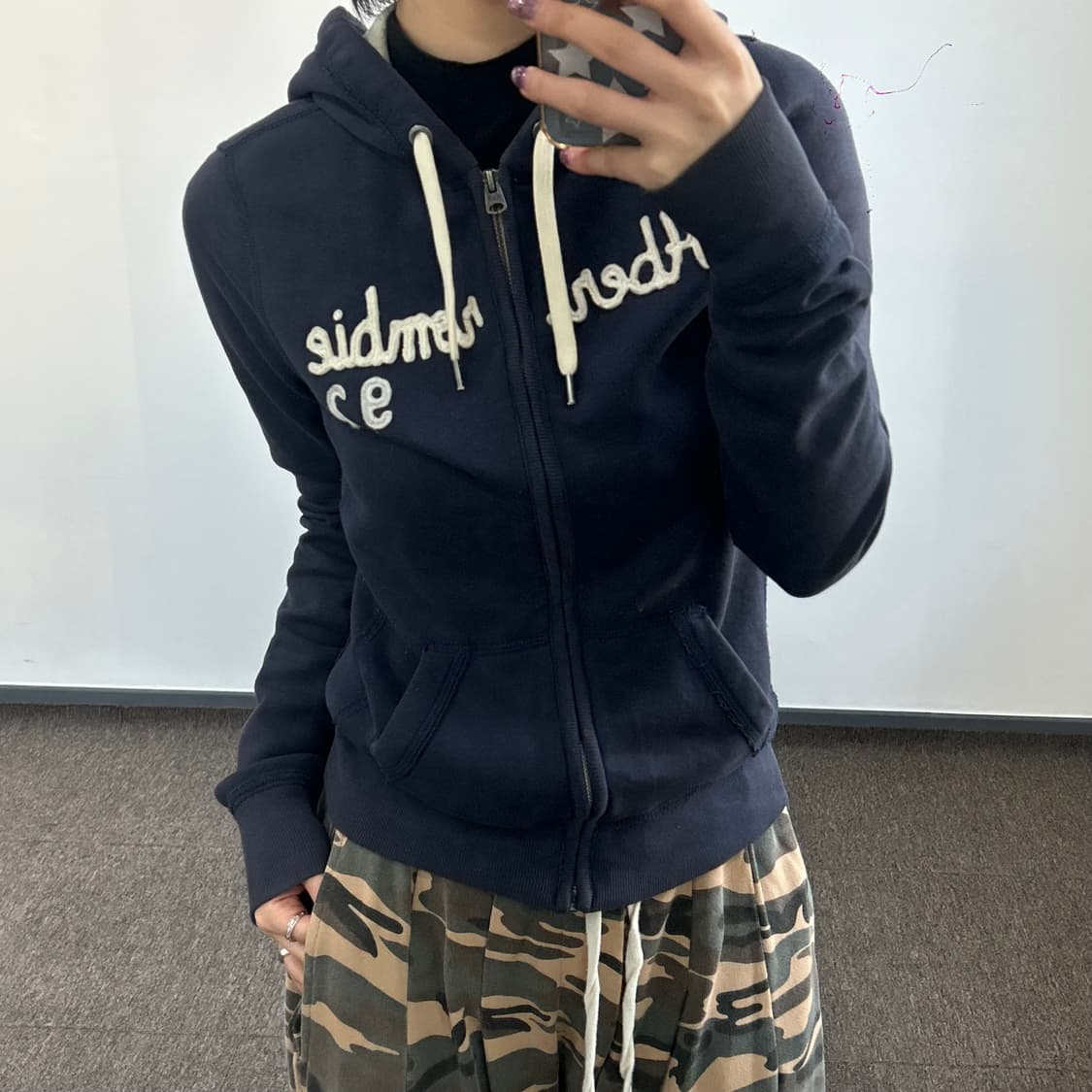 Abercrombie 아베크롬비 레터링로고 네이비 후드집업 상품이미지1