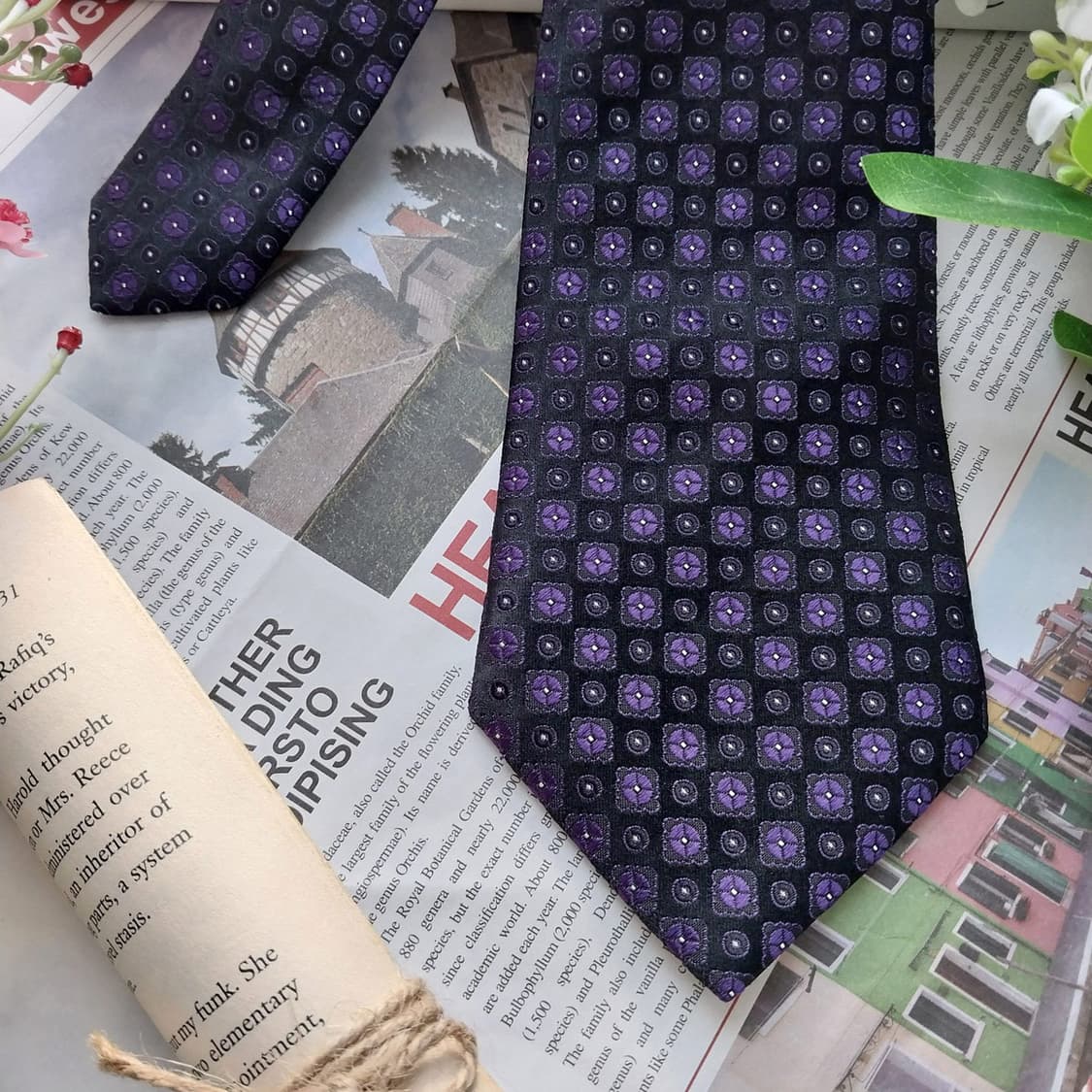 아쿠아스큐텀 실크 퍼플&블랙 그라데이션 넥타이 9cm A+등급 K1512 상품이미지5