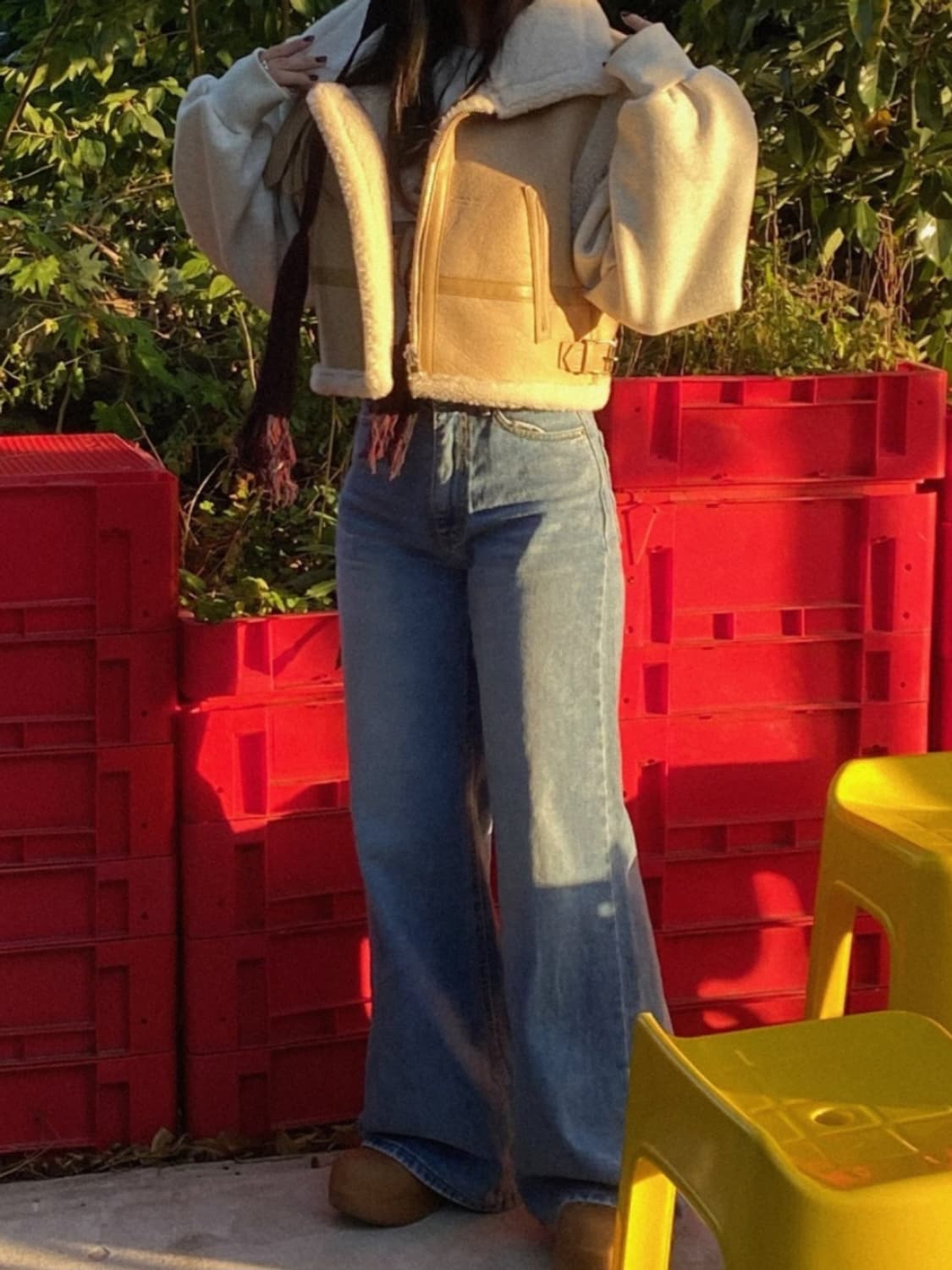 탑드레싱 크롭 무스탕 퍼 베스트 상품이미지5