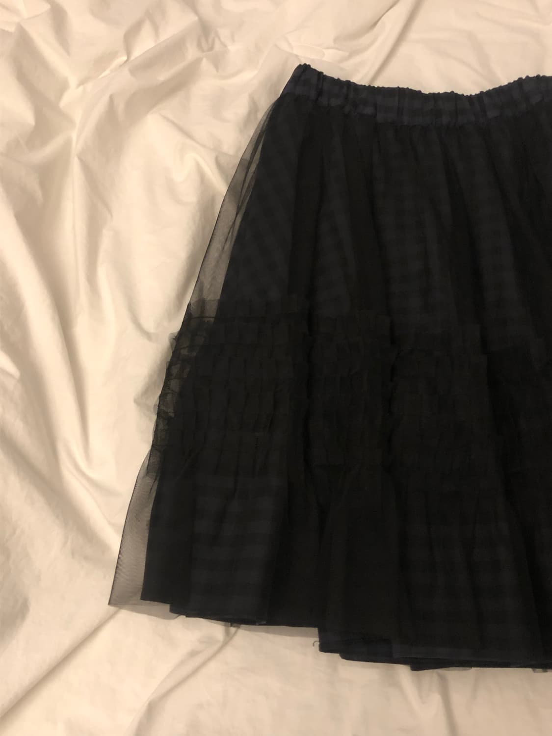 오헤시오 레이어드 시어 프릴 스커트 카키체크 상품이미지2