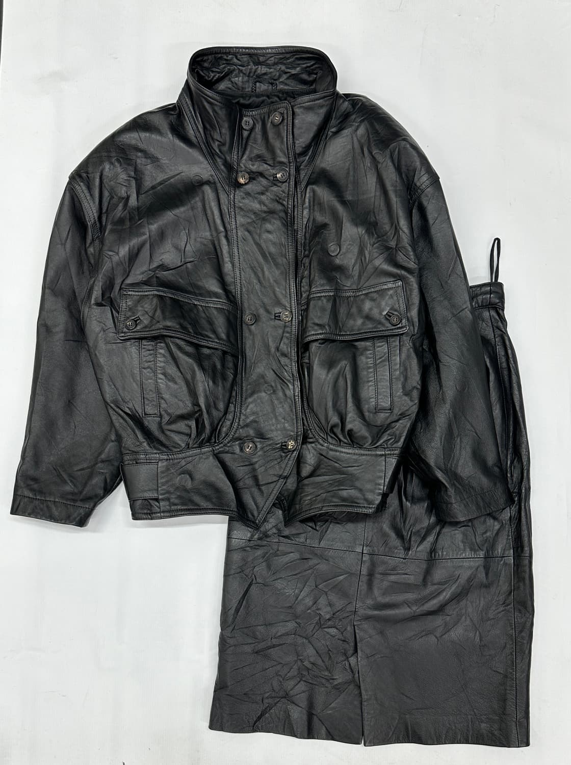 ⛓️나나깔 램스킨 100% 레더 블랙 양가죽 자켓 스커트 셋업⛓고스 상품이미지2