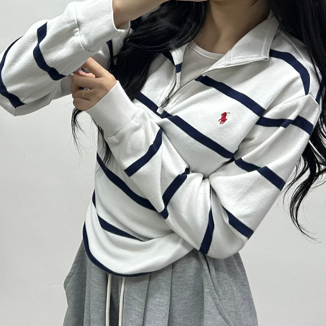 *최신형 폴로 랄프로렌 큐알택 스트라이프 핀터깔 하프집 코튼 반집업(XL 상품이미지2