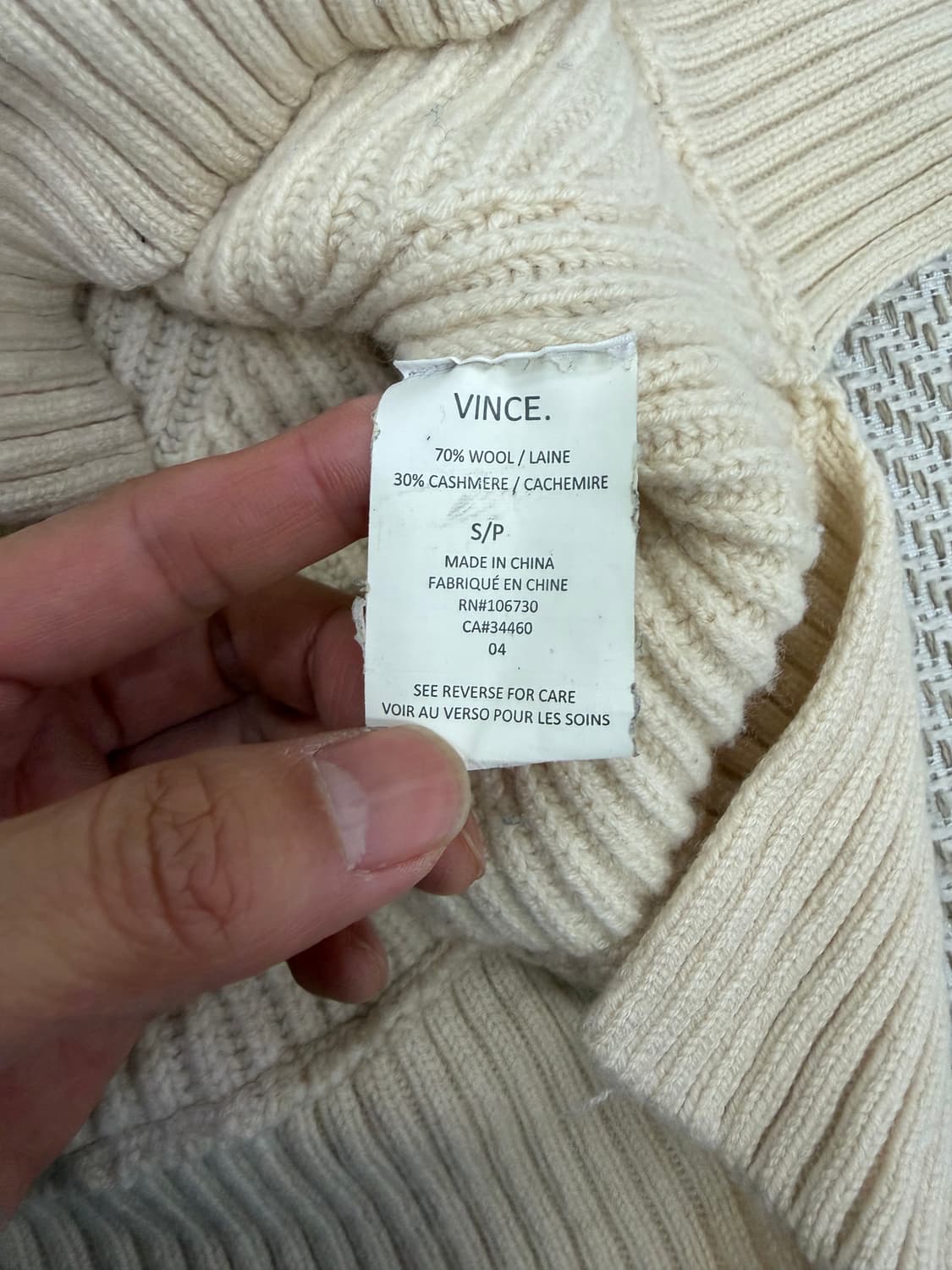 정품) VINCE 빈스 아이보리 골지 니트 탑 S 상품이미지7