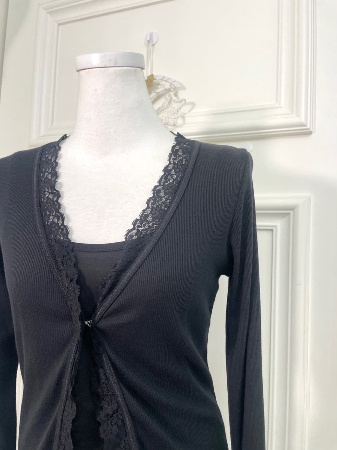 black lace trim slim cardigan(size-38) 상품이미지7