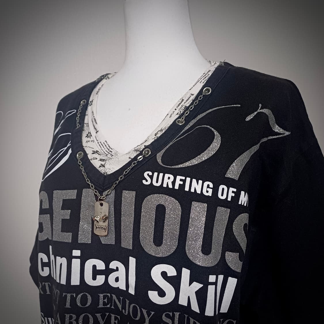 고스펑크 체인 레이어드 해골 반팔 상품이미지4