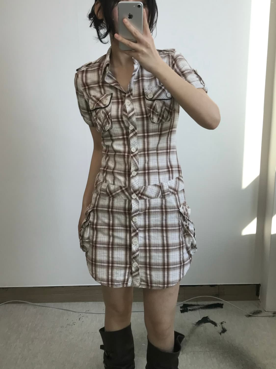 빈티지 체크 카고 원피스 상품이미지1