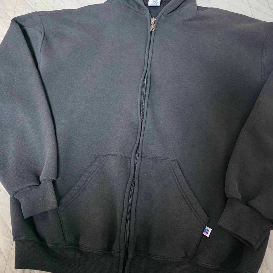 [XL] 90s USA 빈티지 러셀 애슬레틱 후드집업 블랙 페이딩 상품이미지2